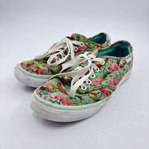Vans Off the Wall Pink Flamingo & Palm Trees Skate Shoes Men Sz 8 Floral Aloha - Picture 1 of 7